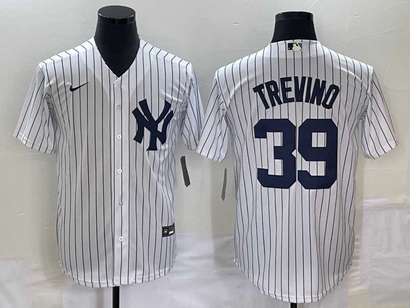 Mens New York Yankees #39 Jose Trevino White Cool Base Stitched Baseball Jersey